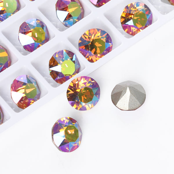 Iridescent Green Gemstone Flower Shape High Quality Glass Pointed Back Fancy Rhinestones WholesaleRhinestone