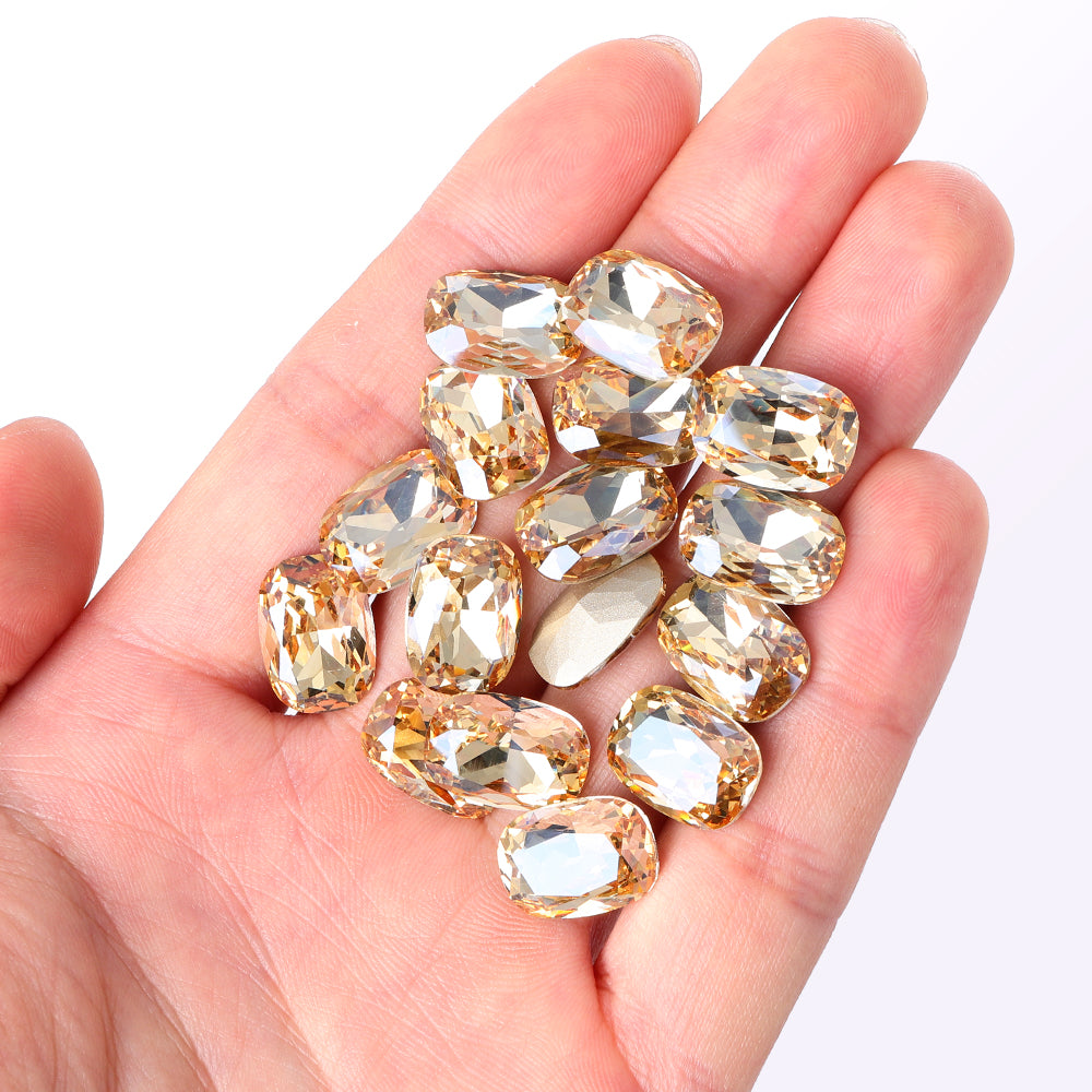 Golden Shadow Cushion Shape High Quality Glass Pointed Back Fancy Rhinestones