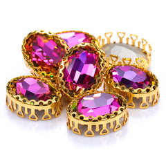 Vitrail Rose Oval Shape High-Quality Glass Sew-on Nest Hollow Claw Rhinestones