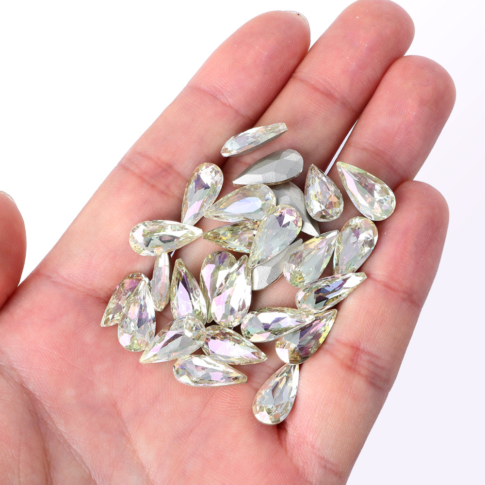 Luminous Green Teardrop Shape High Quality Glass Pointed Back Fancy Rhinestones Второстепенное изображение товара