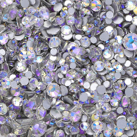 Gemischte Größen Sternenhimmelglas Flachback -Strasssteine ​​für Nagelkunst Silber Rücken Zweitbild