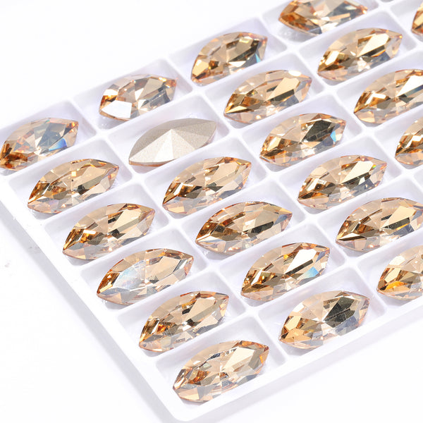 Golden Shadow Navette Shape High Quality Glass Pointed Back Fancy Rhinestones WholesaleRhinestone