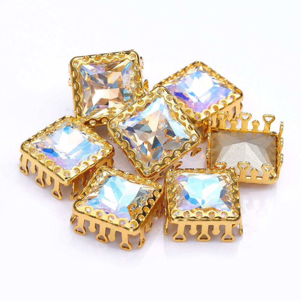 Moonlight Princess Square Shape High-Quality Glass Sew-on Nest Hollow Claw Rhinestones