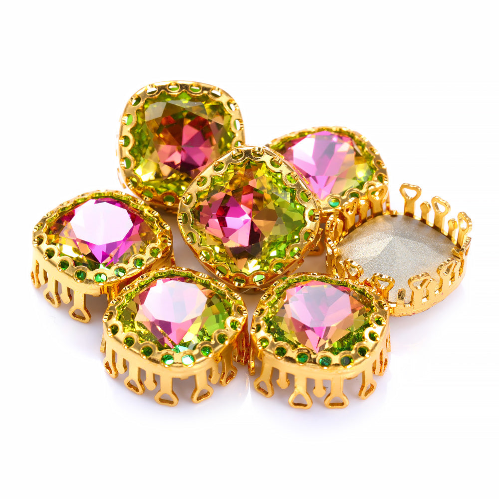 Vitrail Rose Cushion Square Shape High-Quality Glass Sew-on Nest Hollow Claw Rhinestones WholesaleRhinestone Main image