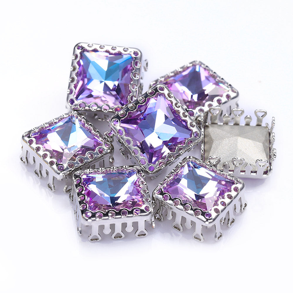 Vitrail Light Princess Square Shape高品質のガラス縫製巣の中空の爪Rhinestones
