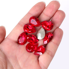 Light Siam Pear Shape High Quality Glass Pointed Back Fancy Rhinestones