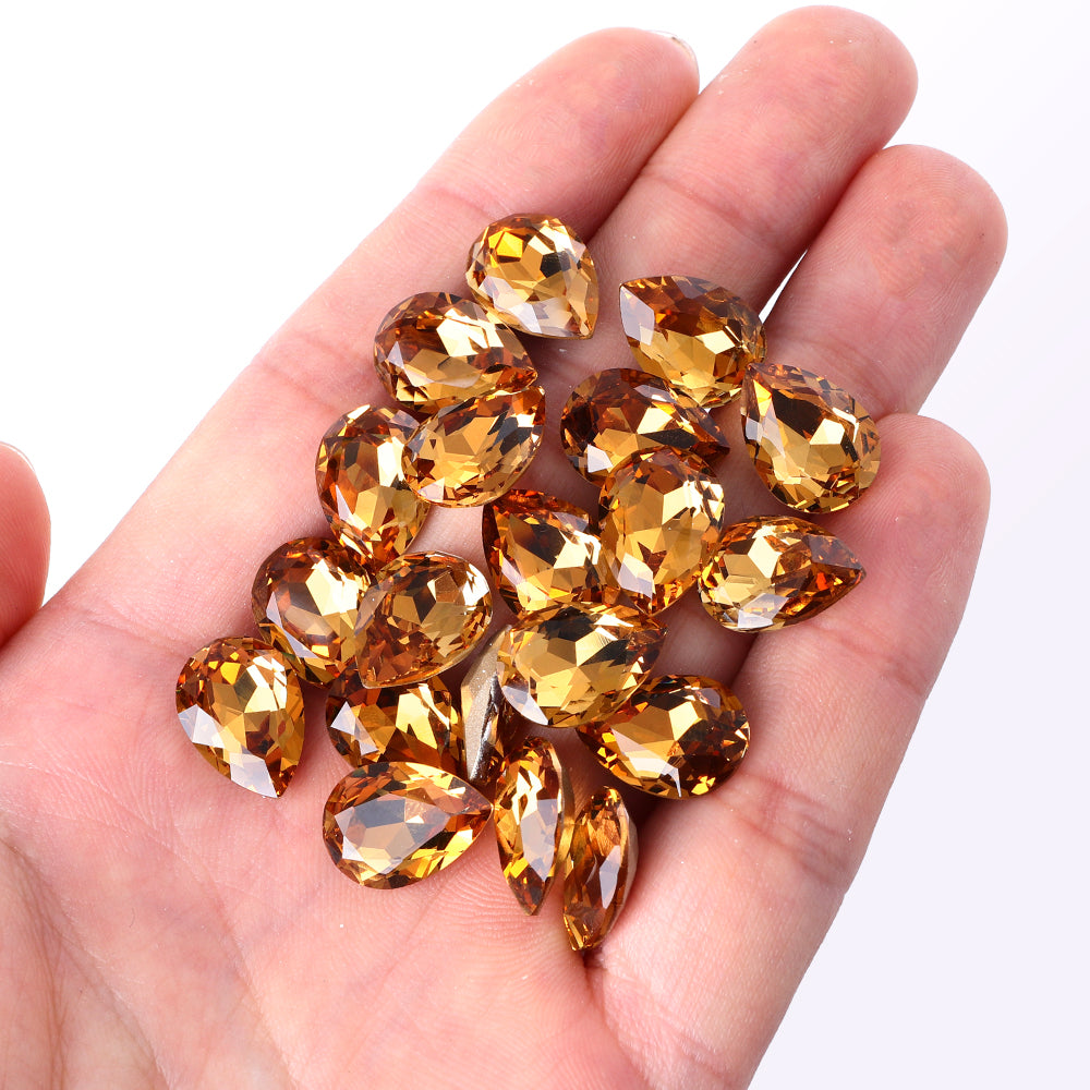 Light Smoked Topaz Pear Shape High Quality Glass Pointed Back Fancy Rhinestones WholesaleRhinestone