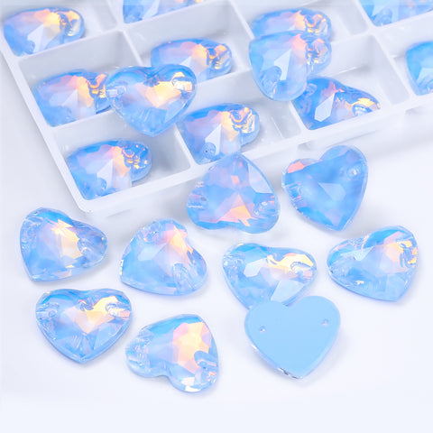 Light Sapphire AM Heart Shape High Quality Glass Sew-on Rhinestones