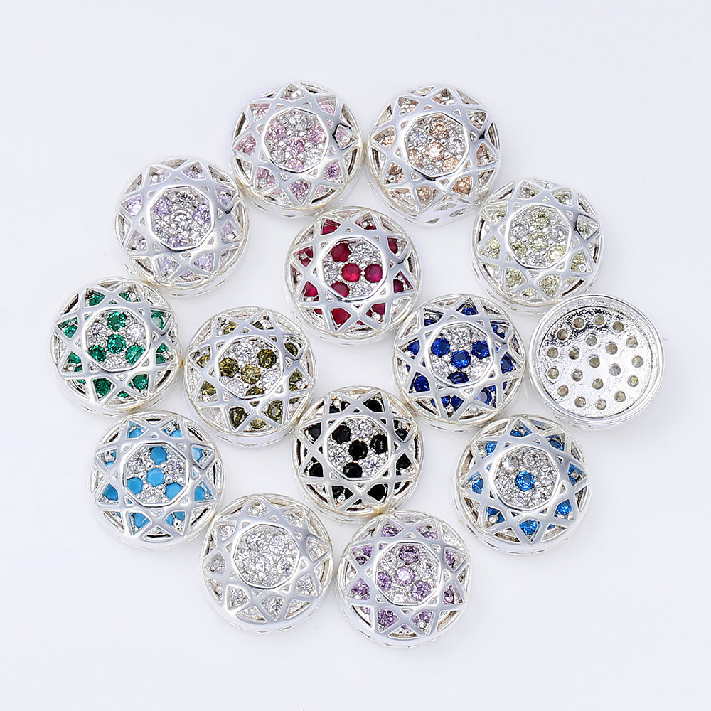 Mixed Colors Round Shape Silver Plated High-Quality Sew-on Alloy Charms Inlaid Cubic Zirconia WholesaleRhinestone Main image