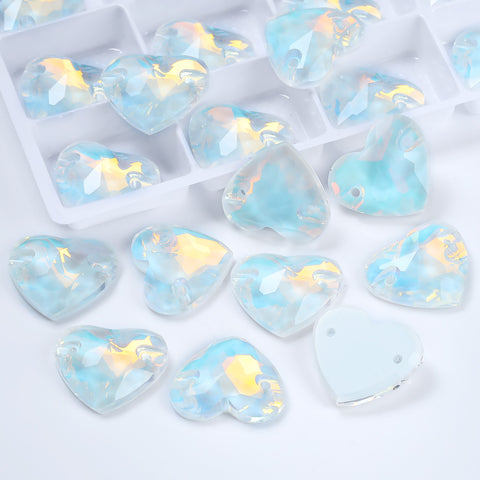 Crystal AM Heart Shape High Quality Glass Sew-on Rhinestones