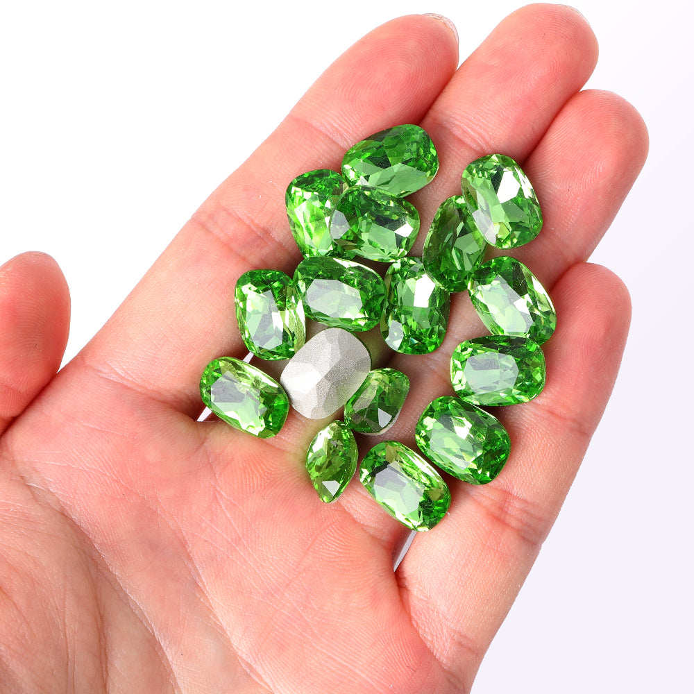 Peridot Cushion Shape High Quality Glass Pointed Back Fancy Rhinestones