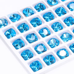 Aquamarine Cushion Square Shape High Quality Glass Pointed Back Fancy Rhinestones