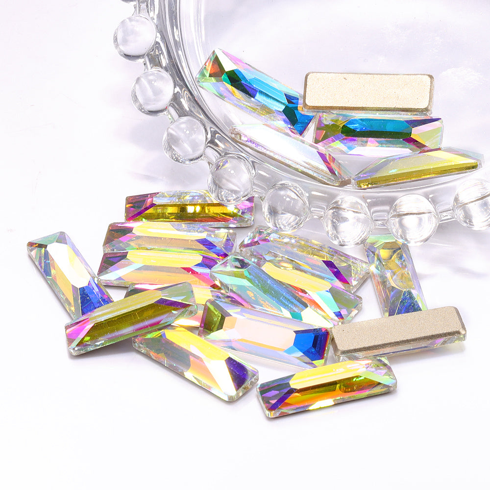 Crystal AB Cosmic Baguette Shape High Quality Glass Beveled Flat Back Rhinestones