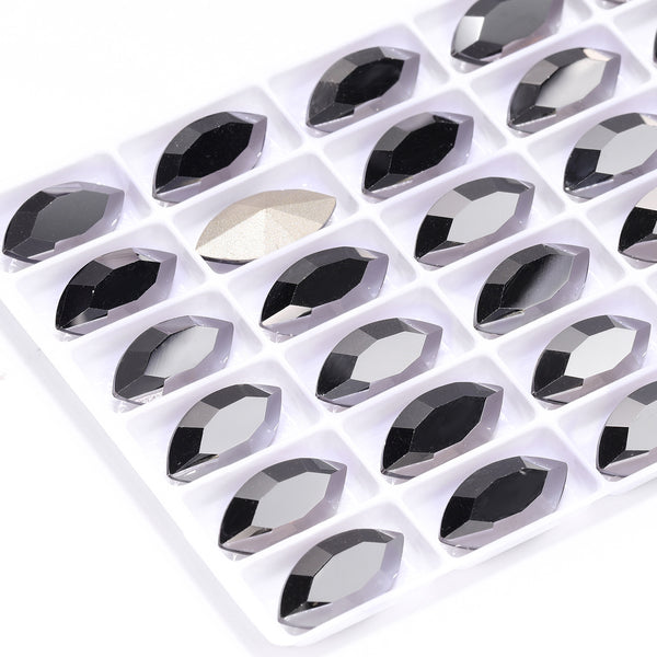 Jet Metallic Silver Navette Shape High Quality Glass Pointed Back Fancy Rhinestones WholesaleRhinestone