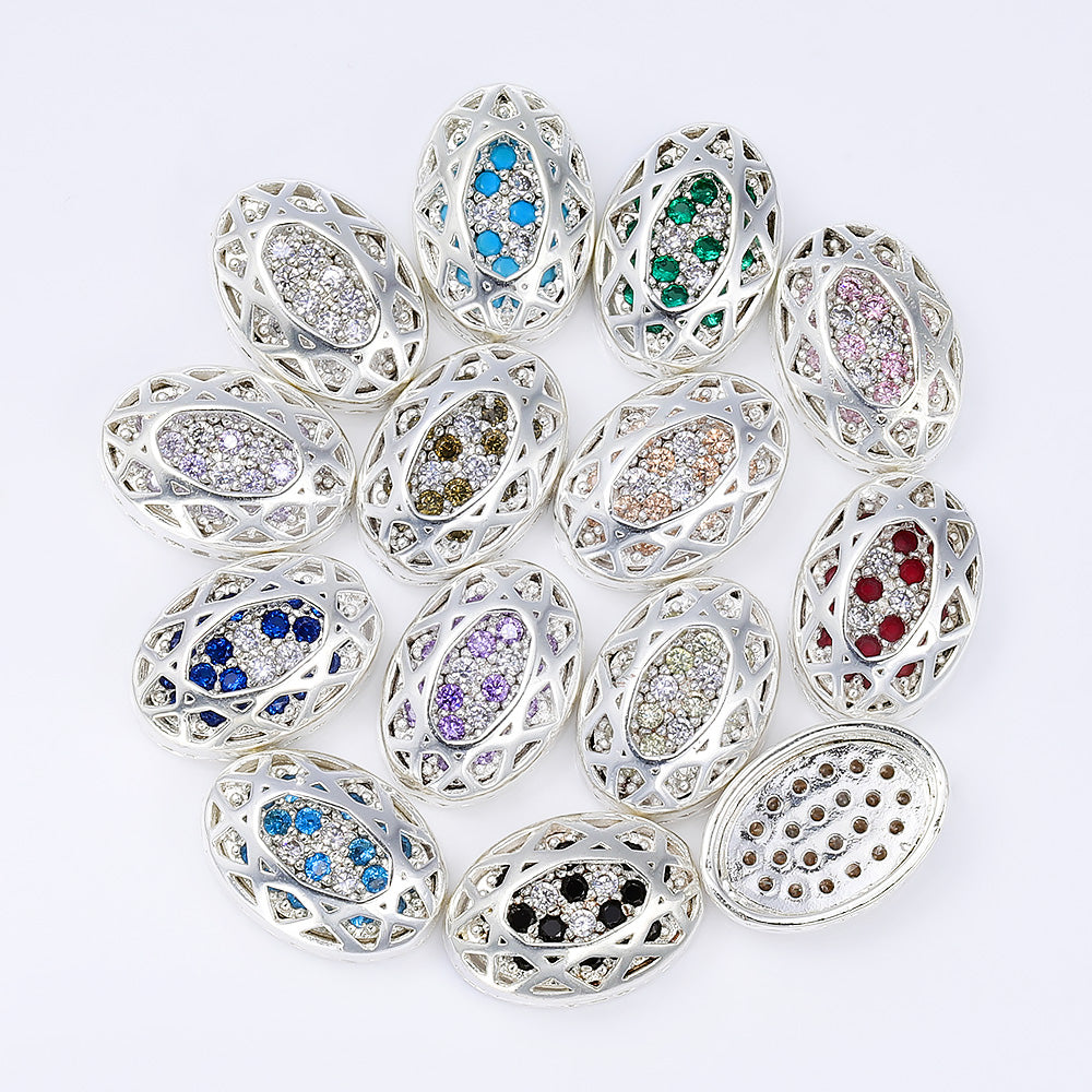 Oval Shape Silver Plated High-Quality Sew-on Alloy Charms Inlaid Cubic Zirconia WholesaleRhinestone
