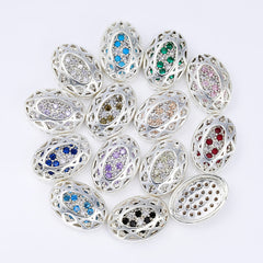 Oval Shape Silver Plated High-Quality Sew-on Alloy Charms Inlaid Cubic Zirconia