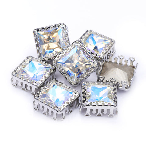 Moonlight Princess Square Shape High-Quality Glass Sew-on Nest Hollow Claw Rhinestones