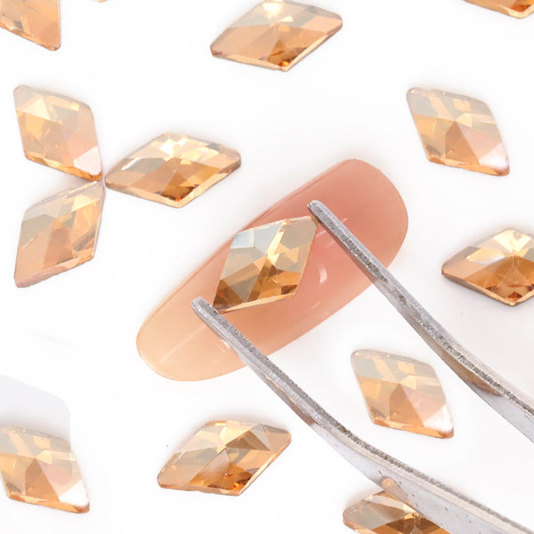 Rhombus Shape Golden Shadow Glass Flat Back Fancy Rhinestones
