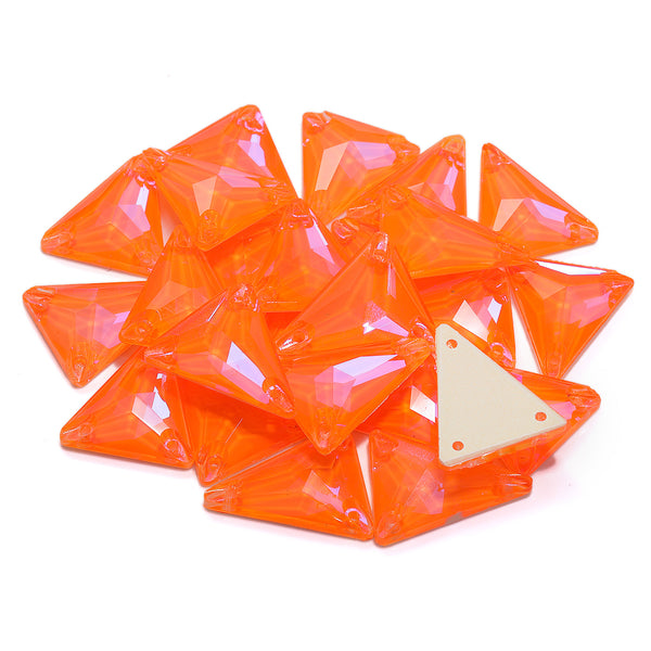 Electric Neon Orange Yellow Slim Triangle Shape High Quality Glass Sew-on Rhinestones