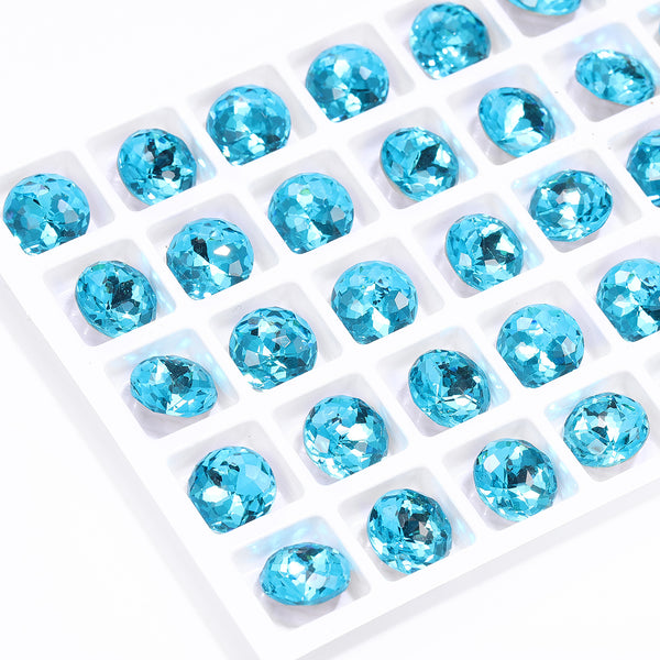 Aquamarine Dome Round Shape High Quality Glass Pointed Back Fancy Rhinestones WholesaleRhinestone
