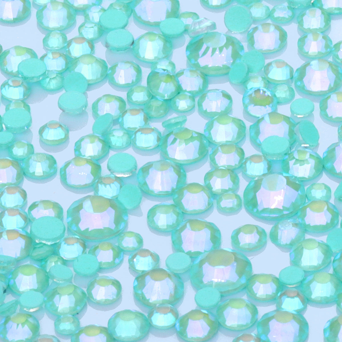 Mixed Sizes Neon Turquoise AB Glass Flat Back Rhinestones For Nail Art WholesaleRhinestone