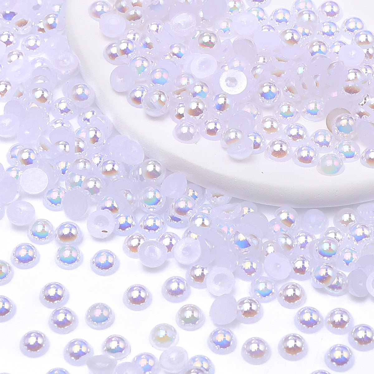 White AB Resin Flat Back Pearls Multi Sizes WholesaleRhinestone