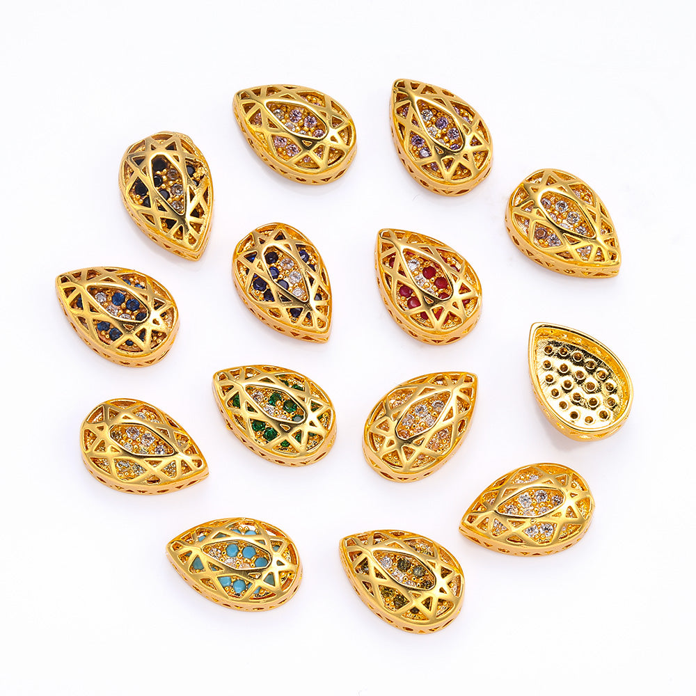 Drop Shape Golden Plated High-Quality Sew-on Alloy Charms Inlaid Cubic Zirconia