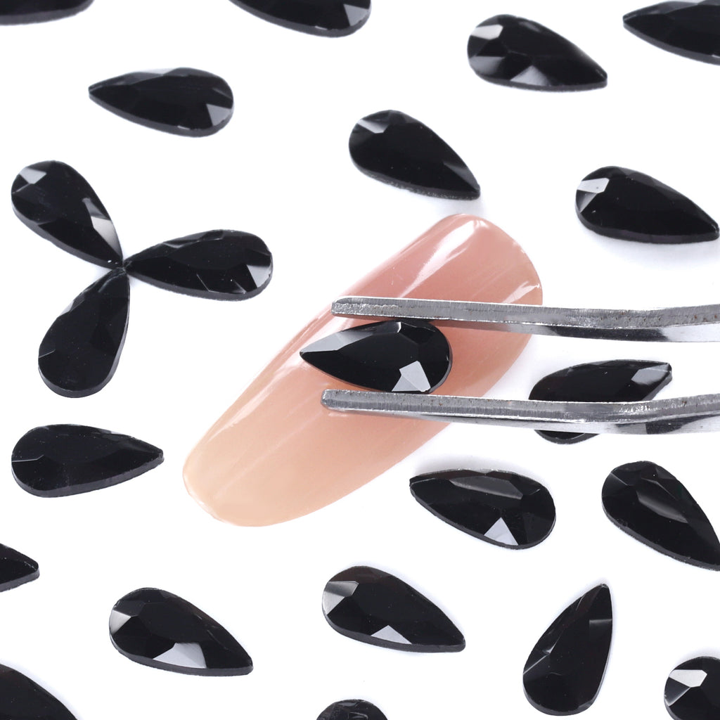 Raindrop Shape Black Flat Back Fancy Rhinestones