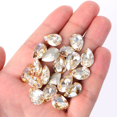 Golden Shadow Pear Shape High Quality Glass Pointed Back Fancy Rhinestones