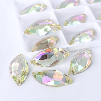 Luminous Green Diamond Leaf Shape High Quality Glass Sew-on Rhinestones WholesaleRhinestone