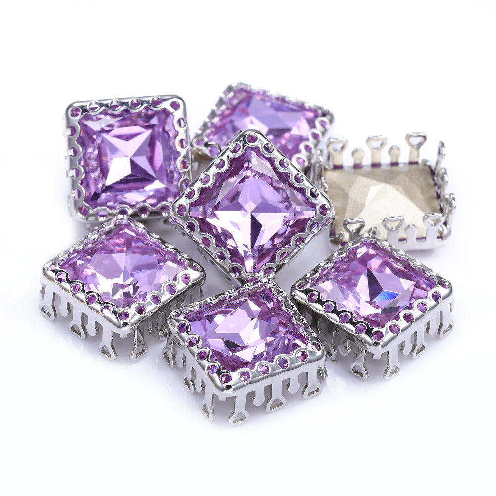 Violet Princess Square Shape High-Quality Glass Sew-on Nest Hollow Claw Rhinestones WholesaleRhinestone