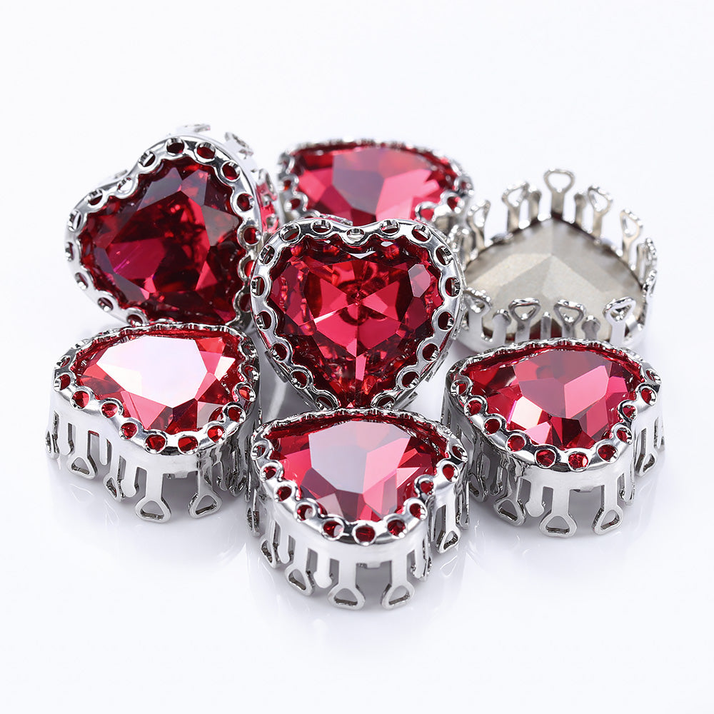 Rose Maxi Heart Shape High-Quality Glass Sew-on Nest Hollow Claw Rhinestones