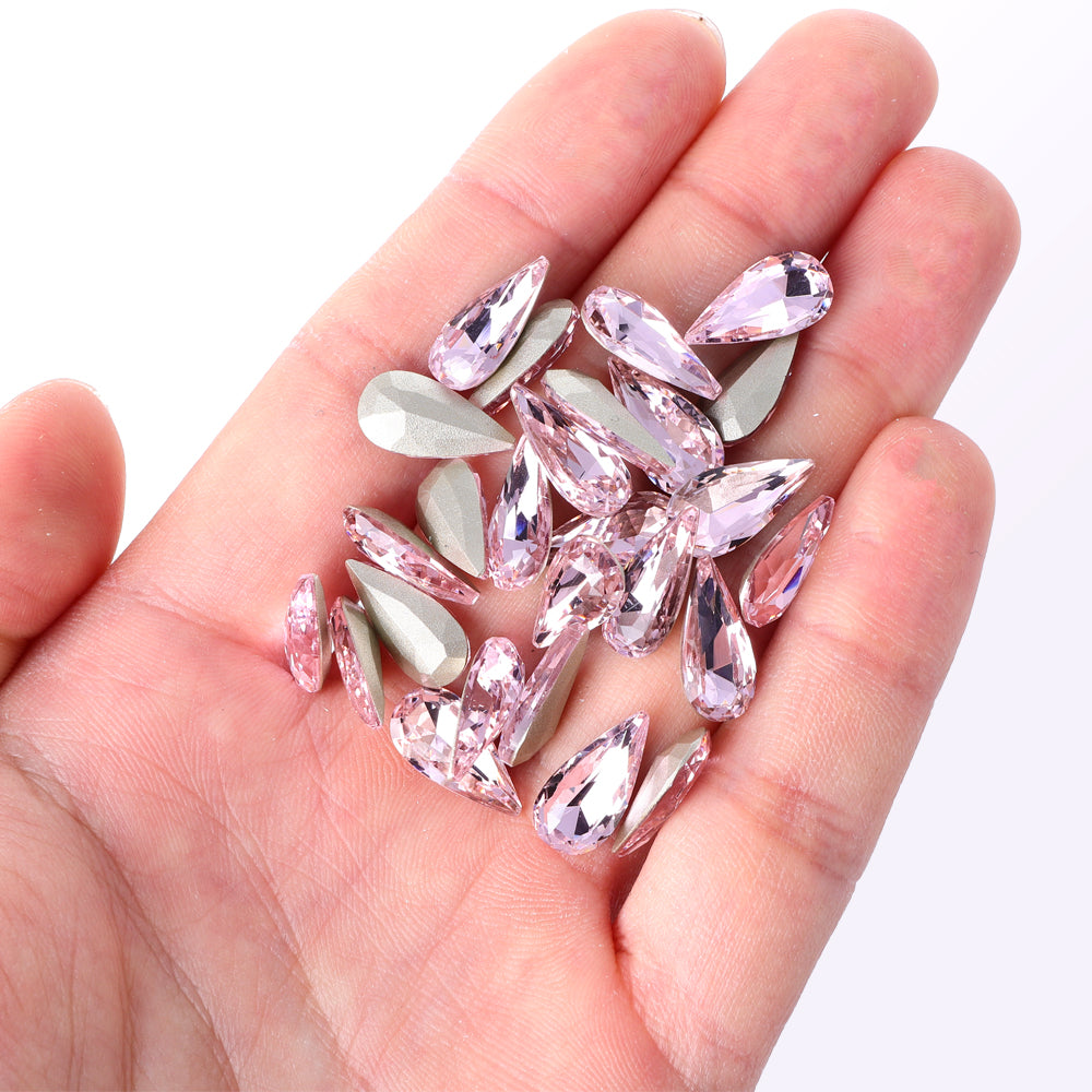Light Rose Teardrop Shape High Quality Glass Pointed Back Fancy Rhinestones Secondary image