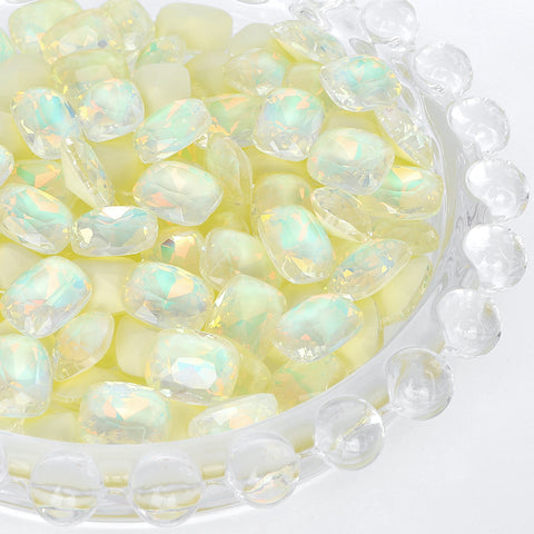 Light Yellow AM Pillow Shape Glass Pointed Back Fancy Rhinestones
