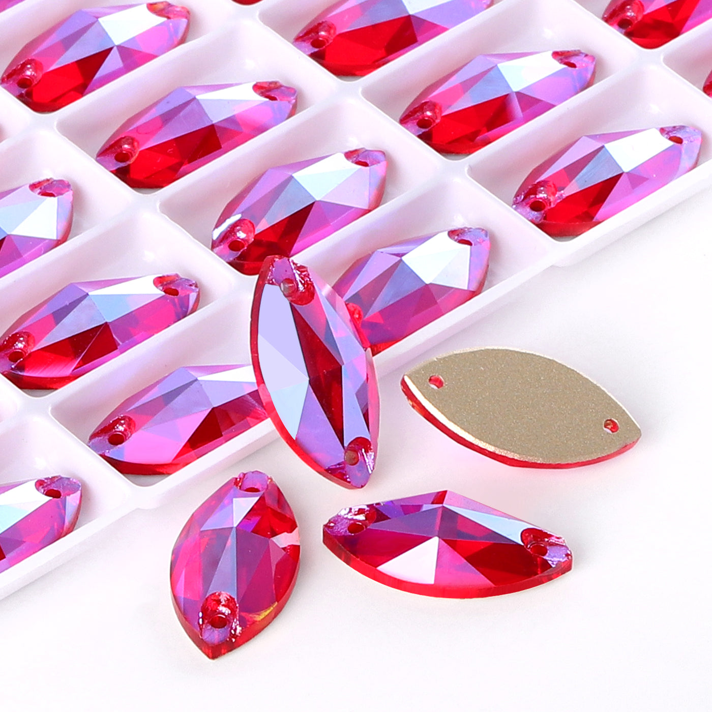 Light Siam Shimmer Navette Shape High Quality Glass Sew-on Rhinestones Secondary image