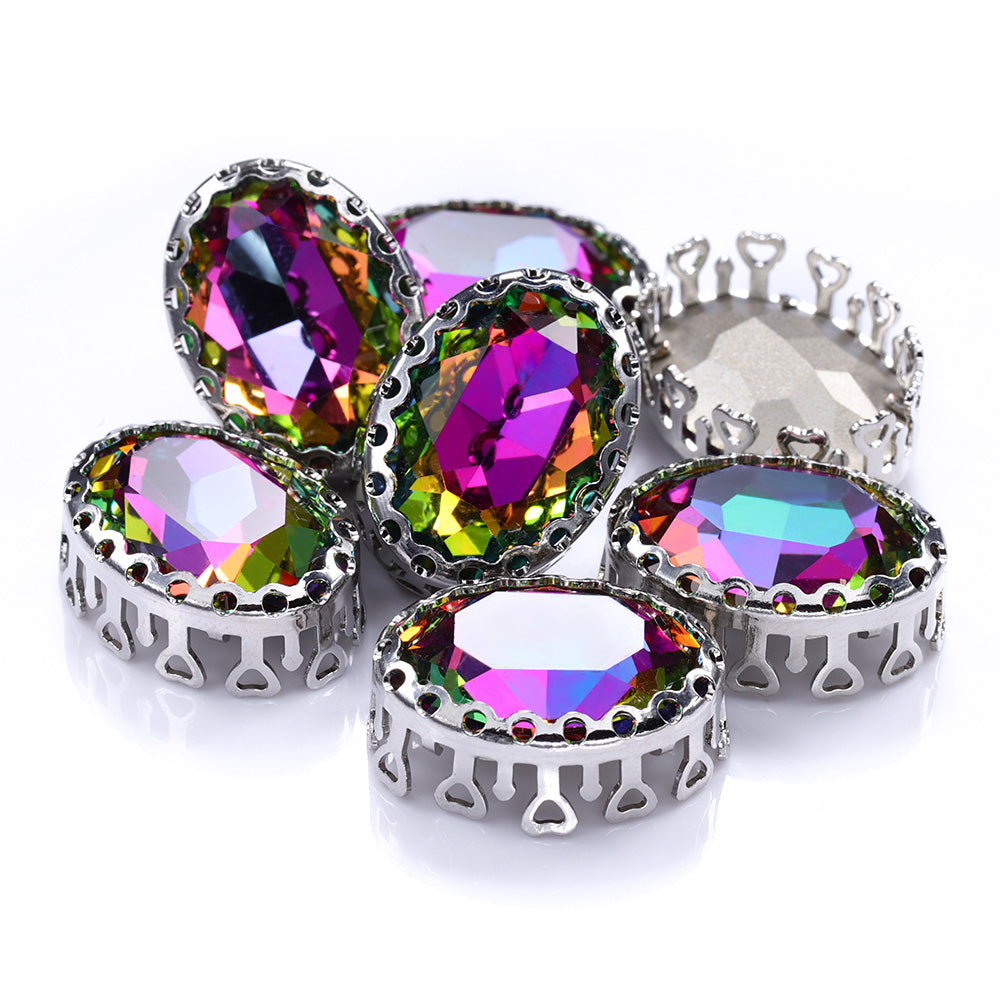 Volcano Oval Shape High-Quality Glass Sew-on Nest Hollow Claw Rhinestones WholesaleRhinestone
