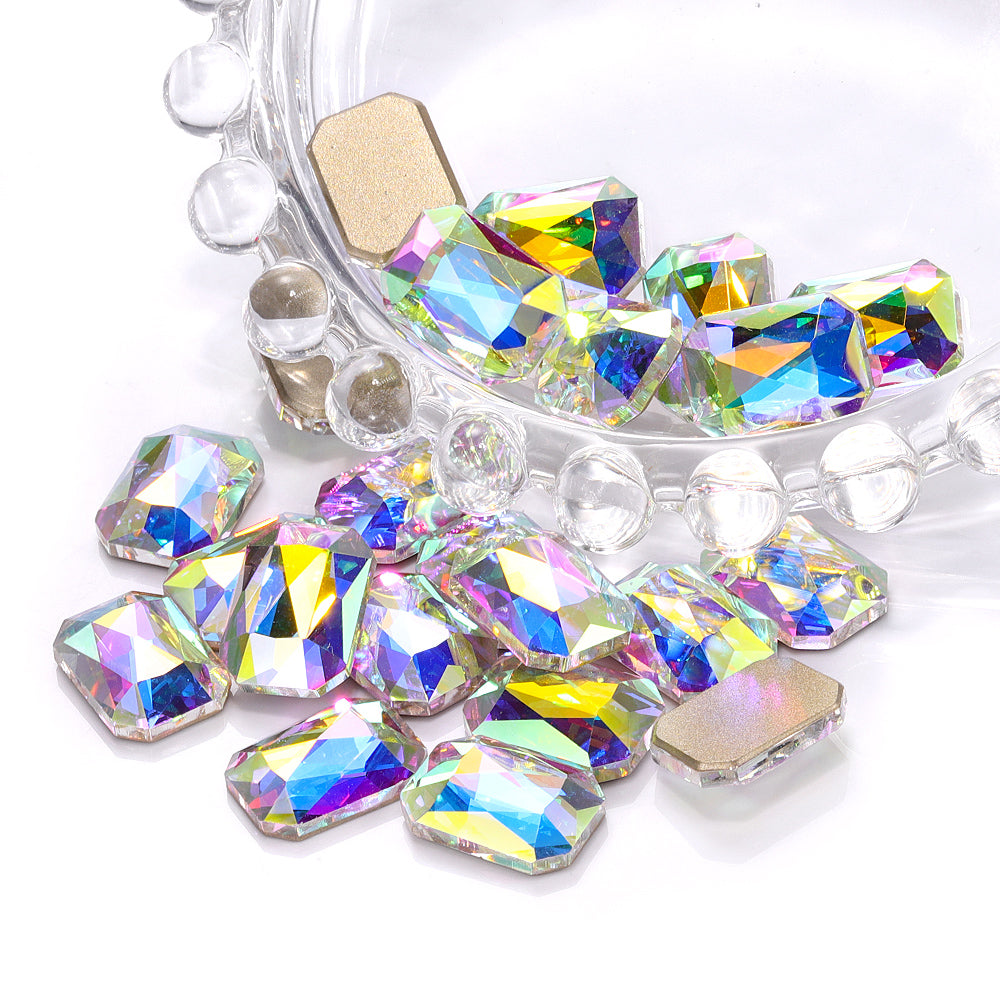 Crystal AB Octagon Shape High Quality Glass Beveled Flat Back Rhinestones WholesaleRhinestone