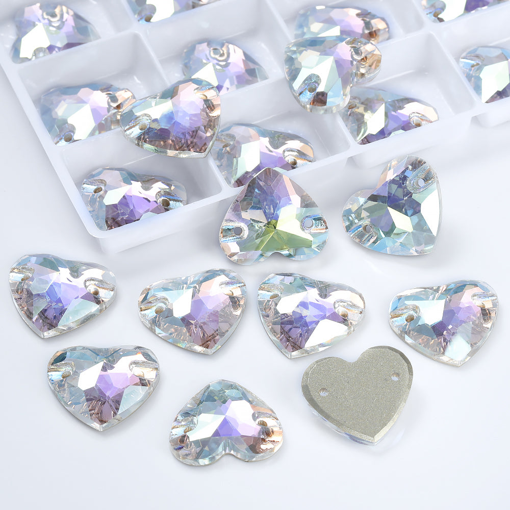 Crystal Transmission Heart Shape High Quality Glass Sew-on Rhinestones