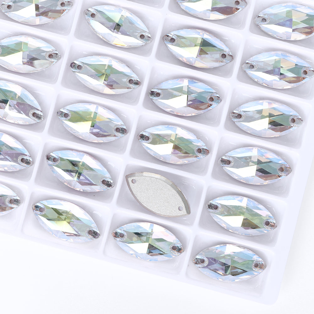 Crystal Transmission Navette Shape High Quality Glass Sew-on Rhinestones WholesaleRhinestone