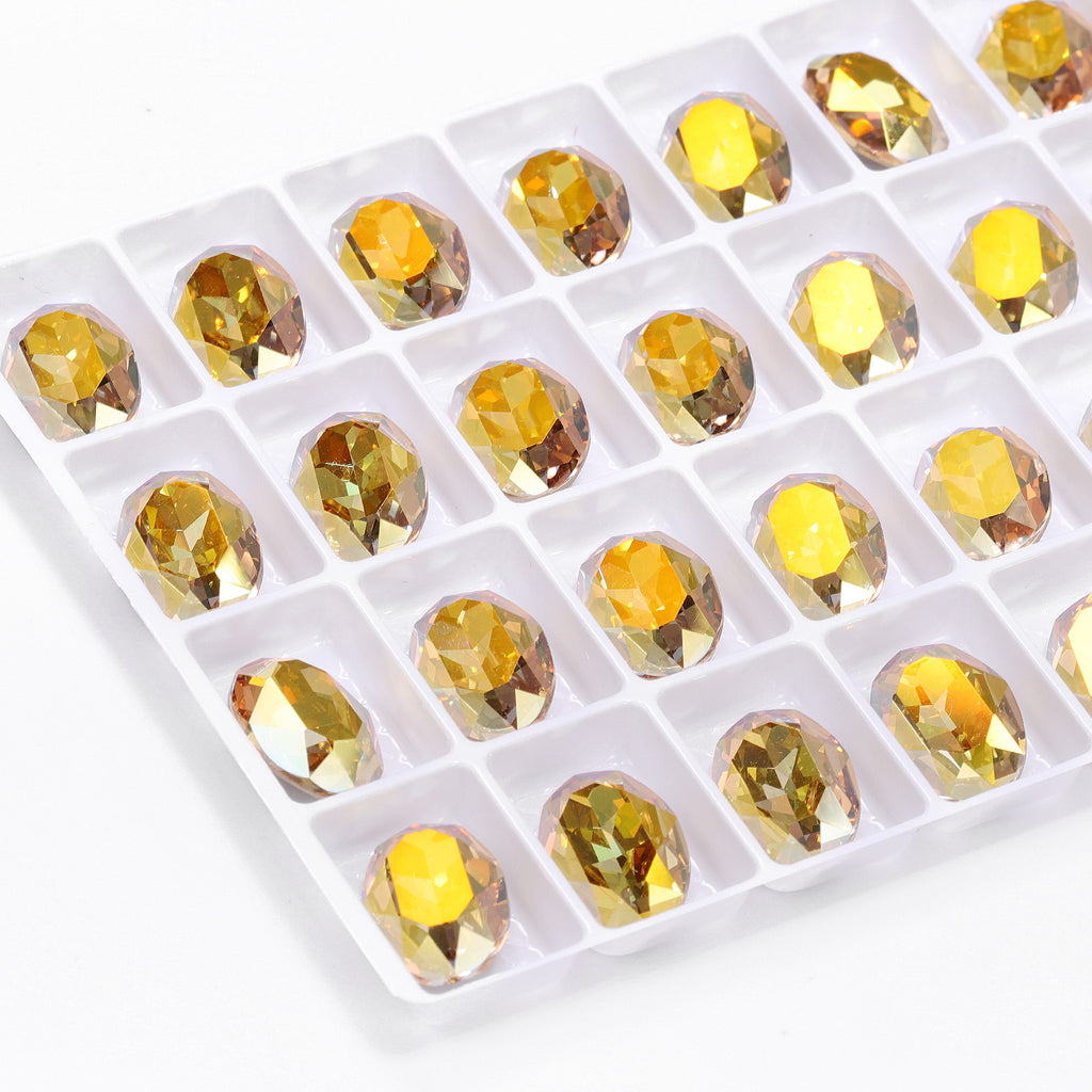 Metallic Sunshine Oval Shape High Quality Glass Pointed Back Fancy Rhinestones WholesaleRhinestone