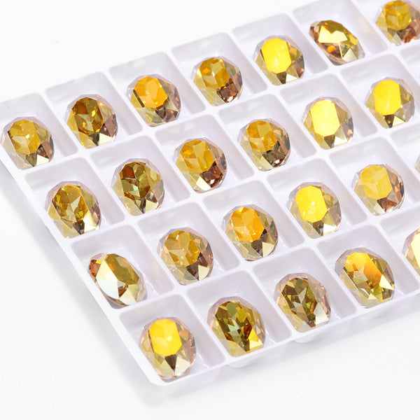Metallic Sunshine Oval Shape High Quality Glass Pointed Back Fancy Rhinestones WholesaleRhinestone