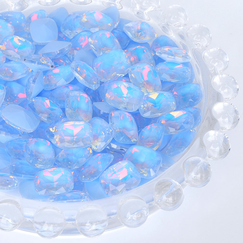 Light Blue AM Pillow Shape Glass Pointed Back Fancy Rhinestones
