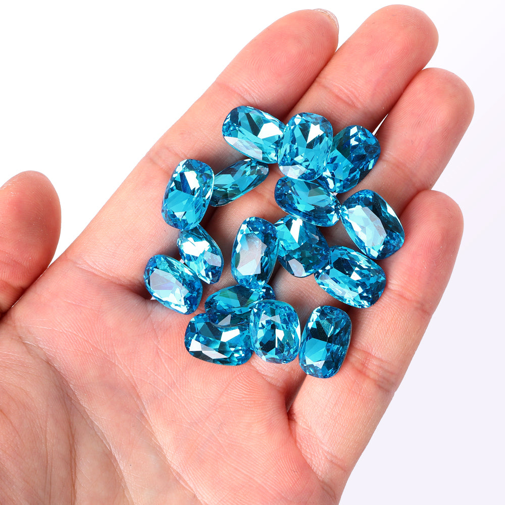 Aquamarine Cushion Shape High Quality Glass Pointed Back Fancy Rhinestones