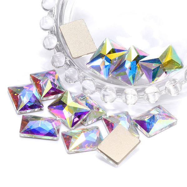 Crystal AB Rectangle Shape High Quality Glass Beveled Flat Back Rhinestones WholesaleRhinestone