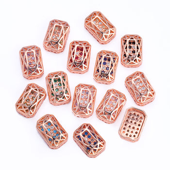 Mixed Colors Octagon Shape Rose Gold Plated High-Quality Sew-on Alloy Charms Inlaid Cubic Zirconia WholesaleRhinestone