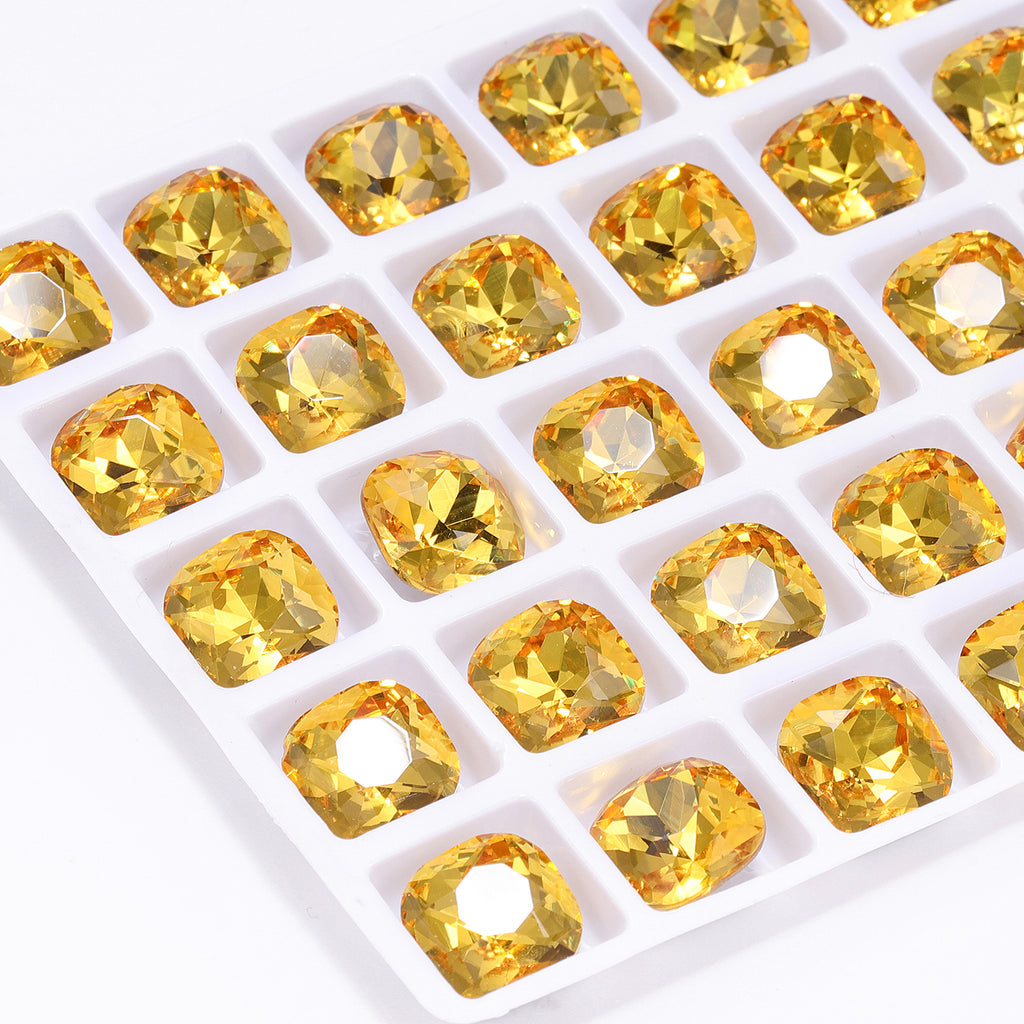 Light Topaz Cushion Square Shape High Quality Glass Pointed Back Fancy Rhinestones WholesaleRhinestone