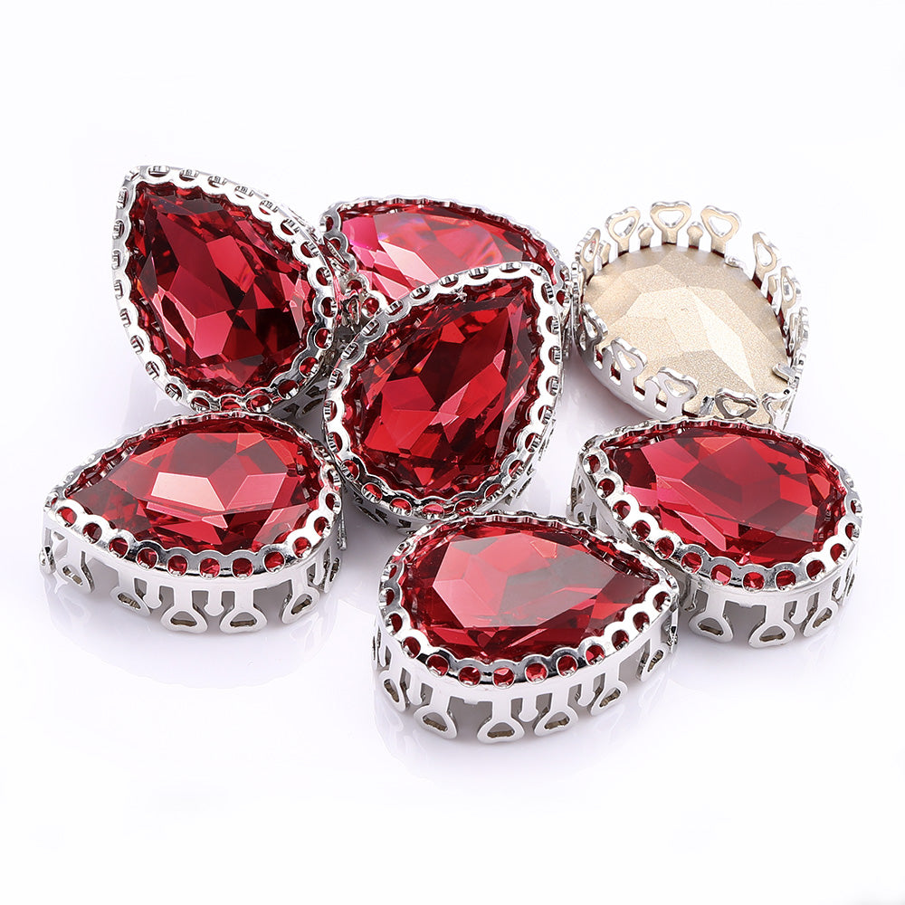 Rose Drop Shape High-Quality Glass Sew-on Nest Hollow Claw Rhinestones