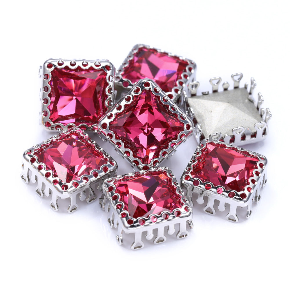 Rose Princess Square Shape High-Quality Glass Sew-on Nest Hollow Claw Rhinestones