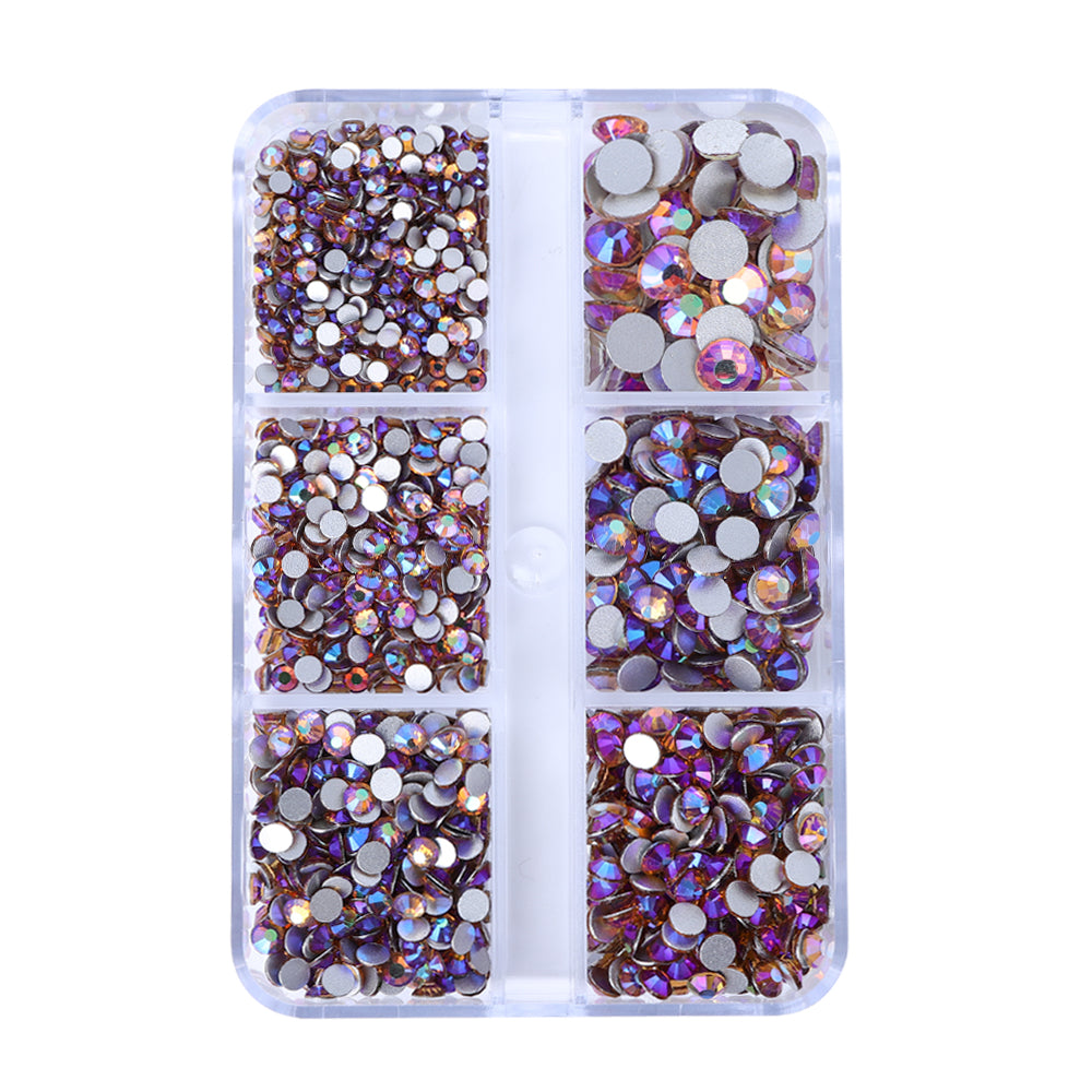 Mixed Sizes 6 Grid Box Light Colorado Topaz AB Glass FlatBack Rhinestones For Nail Art  Silver Back WholesaleRhinestone Main image