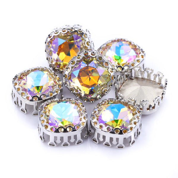 Paradise Shine Cushion Square Shape High-Quality Glass Sew-on Nest Hollow Claw Rhinestones WholesaleRhinestone